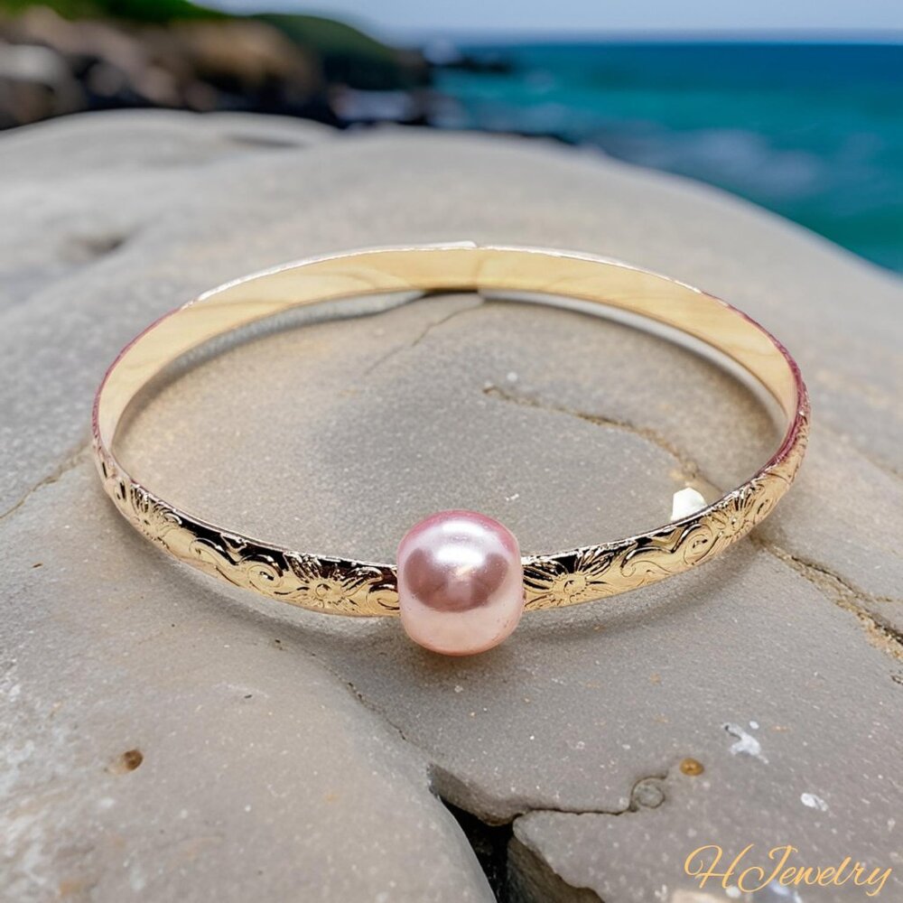 6mm Hawaiian Pink Pearl bangle bracelet